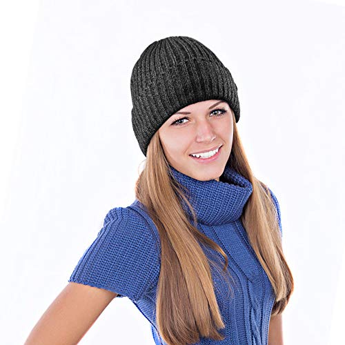 OZERO Winter Beanie Men and Women Warm Knit Skull Hat Thermal Thick Polar Fleece Snow Cap (Black/Grey)