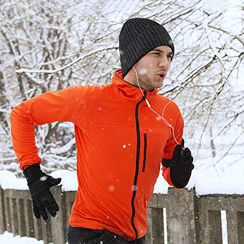 OZERO Winter Beanie Men and Women Warm Knit Skull Hat Thermal Thick Polar Fleece Snow Cap (Black/Grey)