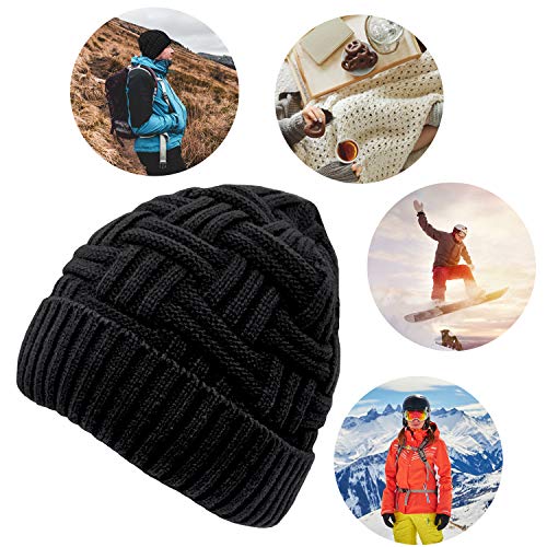 Chalier Cozy Mens Hats Slouch Beanie Hat Winter Hat Mens Knitted Baggy Mens Cap Black Beanies Hats for Mens Gifts（Black）