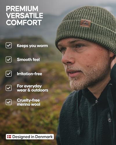 DANISH ENDURANCE Beanie Hat for Autumn, Winter, Fisherman Beanie, Unisex, Thermal, Merino Wool Green