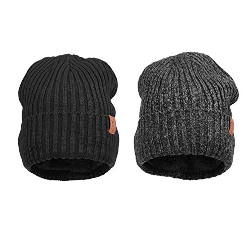 OZERO Winter Beanie Men and Women Warm Knit Skull Hat Thermal Thick Polar Fleece Snow Cap (Black/Grey)