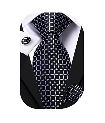 Dubulle Black and White Checks Ties for Men Silk Mens Black Neckties Handkerchief Cufflinks Business