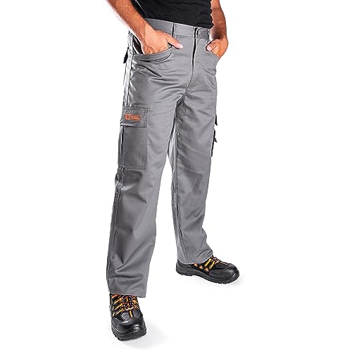 Black Hammer Mens Combat Work Trousers Cargo Pants Multi Pockets Joggers Reinforced Seams Tradesman Grey (34W / 31L)
