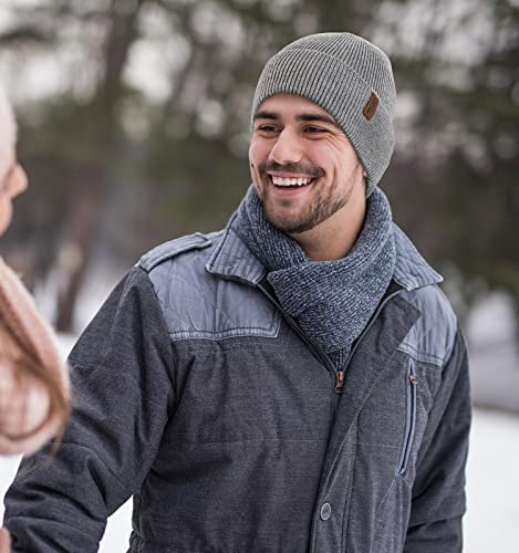 Beanie for Men, Stretchy Soft Cuffed Wooly Beanie with Thick Warm Lining, Unisex Classic Winter Hat, Gifts for Women/Men/Her/Him/Dad (Grey)
