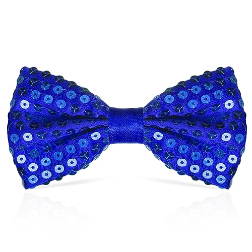 Royal Blue Sequins Bow Tie Shiny Metallic Sequin Bowtie Adjustable Strap Buckle Glossy Pre-tied Bowtie for Men Bachelor Dance Hen Night Party Carnival Christmas 12*7cm