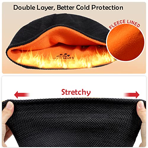 Lvaiz Mens Winter Beanie Hat Warm Fleece Lined Skull Cap for Men Reversible Women Windproof Watch Hat Knit Warm Unisex Beanie, Black+Orange, One Size