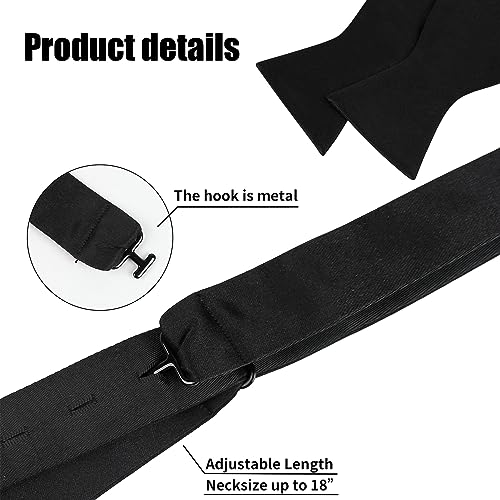 QOCO 1pcs Adjustable Black Self Tie Solid Bowtie Mens Woven Bow Ties Formal Neck Bowtie for Tuxedo Wedding Parties