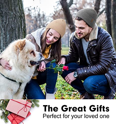 Beanie for Men, Stretchy Soft Cuffed Wooly Beanie with Thick Warm Lining, Unisex Classic Winter Hat, Gifts for Women/Men/Her/Him/Dad (Grey)