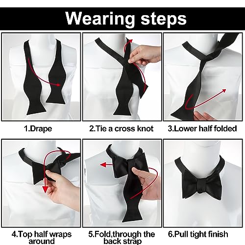 QOCO 1pcs Adjustable Black Self Tie Solid Bowtie Mens Woven Bow Ties Formal Neck Bowtie for Tuxedo Wedding Parties