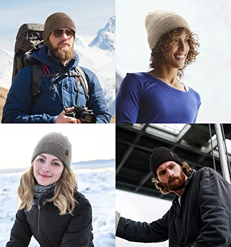 Beanie for Men, Stretchy Soft Cuffed Wooly Beanie with Thick Warm Lining, Unisex Classic Winter Hat, Gifts for Women/Men/Her/Him/Dad (Grey)