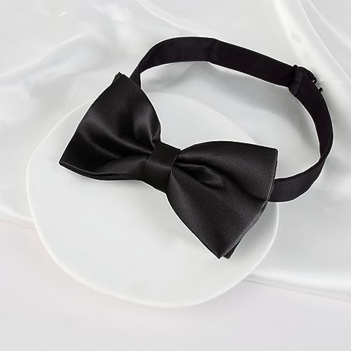 QOCO 1pcs Adjustable Black Self Tie Solid Bowtie Mens Woven Bow Ties Formal Neck Bowtie for Tuxedo Wedding Parties