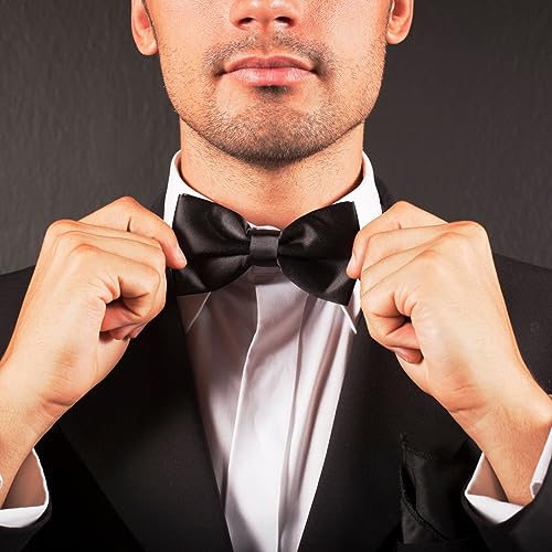 QOCO 1pcs Adjustable Black Self Tie Solid Bowtie Mens Woven Bow Ties Formal Neck Bowtie for Tuxedo Wedding Parties