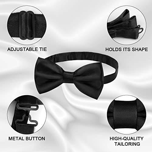 URAQT Men's Bow Tie, Classic Solid Color Pre-Tied Bow Tie for Men, Satin Tux Bowtie, Adjustable Formal Neck Bowtie for Parties, Wedding (Black)