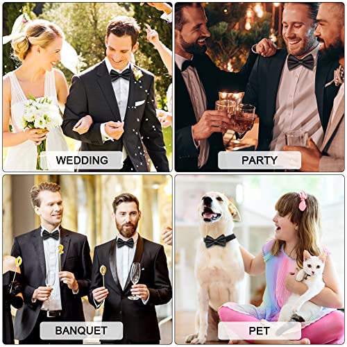 URAQT Men's Bow Tie, Classic Solid Color Pre-Tied Bow Tie for Men, Satin Tux Bowtie, Adjustable Formal Neck Bowtie for Parties, Wedding (Black)