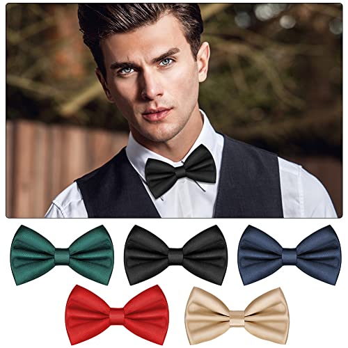 URAQT Men's Bow Tie, Classic Solid Color Pre-Tied Bow Tie for Men, Satin Tux Bowtie, Adjustable Formal Neck Bowtie for Parties, Wedding (Black)