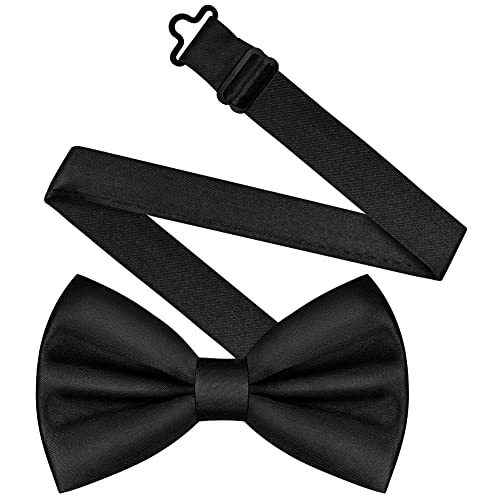 URAQT Men's Bow Tie, Classic Solid Color Pre-Tied Bow Tie for Men, Satin Tux Bowtie, Adjustable Formal Neck Bowtie for Parties, Wedding (Black)