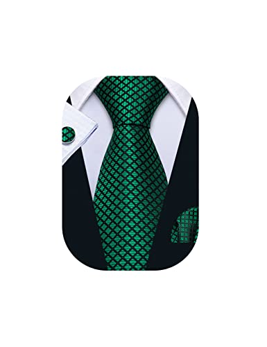 Barry.Wang Men Solid Ties Silk Handkerchief and Cufflinks Necktie Set Formal Wedding Business