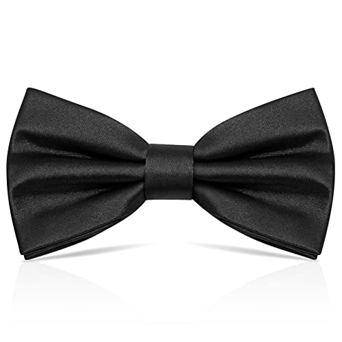PROUSKY Black Pre-Tied Bow Tie for Men, Tux Bowtie Adjustable Formal Neck Bowtie Satin Bow Tie for Party Wedding, 1 Piece, S