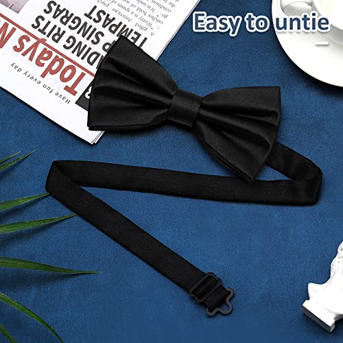 PROUSKY Black Pre-Tied Bow Tie for Men, Tux Bowtie Adjustable Formal Neck Bowtie Satin Bow Tie for Party Wedding, 1 Piece, S