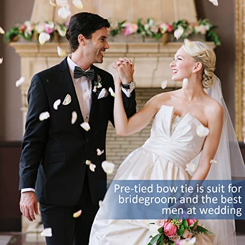 PROUSKY Black Pre-Tied Bow Tie for Men, Tux Bowtie Adjustable Formal Neck Bowtie Satin Bow Tie for Party Wedding, 1 Piece, S