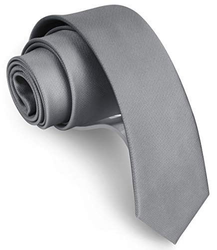 Gusleson 2.4" Classic Solid Slim Tie For Men Dark Gray Skinny Necktie (UK0973-05)