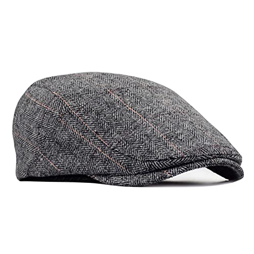 besbomig Mens Tweed Flat Cap Driving Hat Newsboy Cap - Adjustable Fashion Newsboy Irish Beret Hat, Autumn Winter, 55-59CM Grey