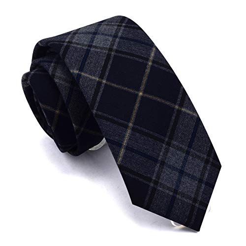 Gusleson Tartan Tie Mens Casual Gray Ties Dark Navy blue Striped Necktie Festival Gifts (UK0910-08)