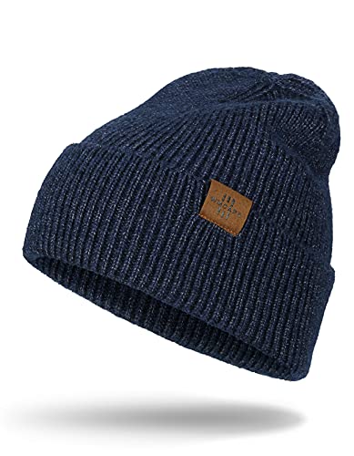 Knit Beanie for Men, Stretchy Soft Warm Daily Cuffed Winter Hats, Unisex Comfortable Wooly Beanie Gifts for Men/Him/Dad, Navy Blue