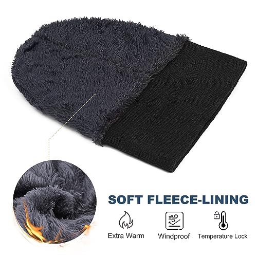 FORVEVO Beanie Hat for Men, Winter Thermal Beanie, Soft Fleece Lining Knitted Cuffed Wooly Hat for Daily Outdoor Cycling,Black
