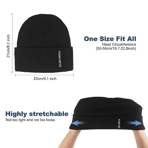 FORVEVO Beanie Hat for Men, Winter Thermal Beanie, Soft Fleece Lining Knitted Cuffed Wooly Hat for Daily Outdoor Cycling,Black