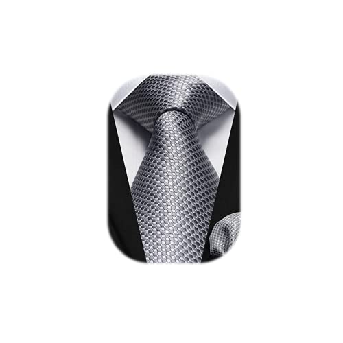 HISDERN Men's Tie Set Silver Ties and Pocket Square Polka Dot Formal Classic Elegant Necktie & Handkerchief for Business Wedding Party