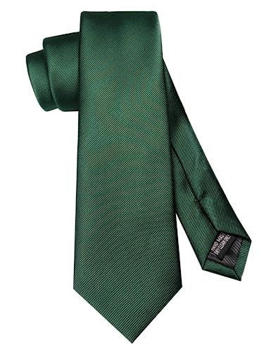 RBOCOTT Green Silk Tie and Pocket Square, Necktie Tie Clip Set for Men, Dark Green, general