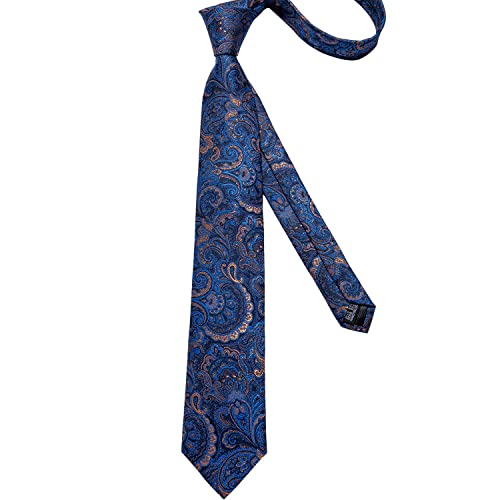 DiBanGu Men's Necktie Handkerchief Silk Paisley Tie Pocket Square Cufflink Set (Blue)(Size: 150cm)