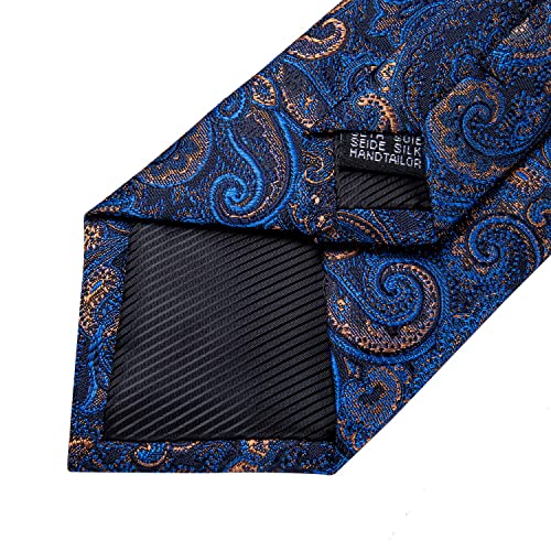 DiBanGu Men's Necktie Handkerchief Silk Paisley Tie Pocket Square Cufflink Set (Blue)(Size: 150cm)