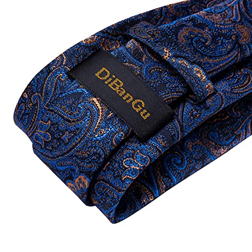 DiBanGu Men's Necktie Handkerchief Silk Paisley Tie Pocket Square Cufflink Set (Blue)(Size: 150cm)