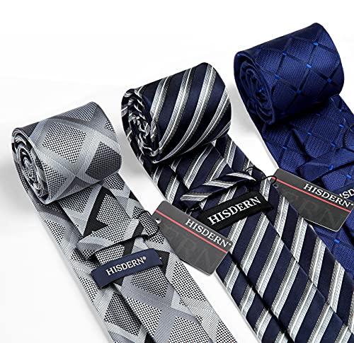 HISDERN Lot 3 PCS Classic Elegant Men's Silk Tie Set Necktie & Pocket Square - Multiple Set for Father's Day Gift