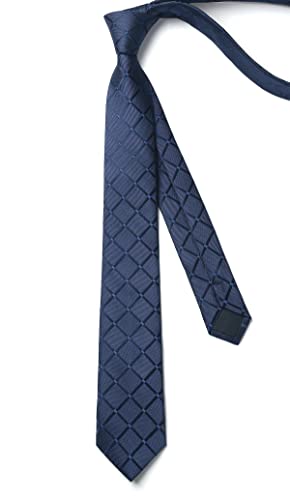Enlision Mens Slim Tie Checked Silk Ties for Men Classic Navy Blue Neckties for Formal Wedding Business 6cm