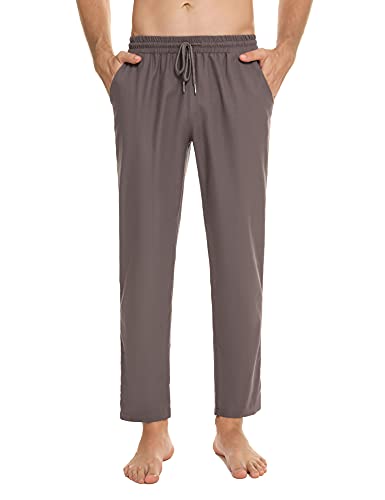 Sykooria Men's Straight Leg Casual Pants Gym Workout Yoga Trousers Elastic Waist Drawstring Pants Cotton Linen Chino Trousers Jogging Bottoms with Pocket Plus Size Dark Grey