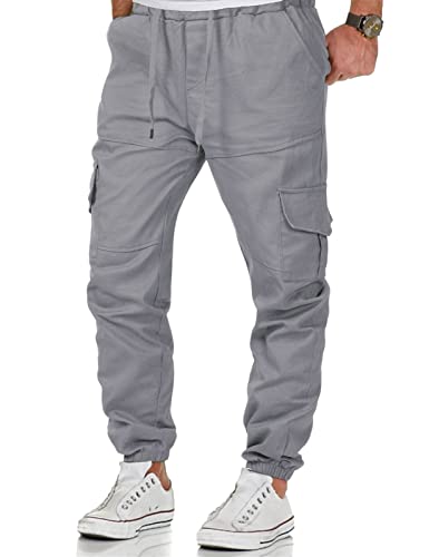 heekpek Mens Cargo Trousers Jogger Casual Cuffed Cargo Trousers Lightweight Combat Trousers Slim Fit Cargo Trousers with Pockets, Grey, SizeL