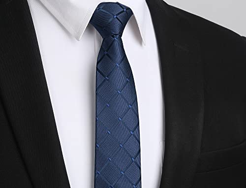 Enlision Mens Slim Tie Checked Silk Ties for Men Classic Navy Blue Neckties for Formal Wedding Business 6cm