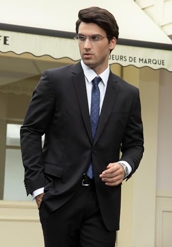 Enlision Mens Slim Tie Checked Silk Ties for Men Classic Navy Blue Neckties for Formal Wedding Business 6cm