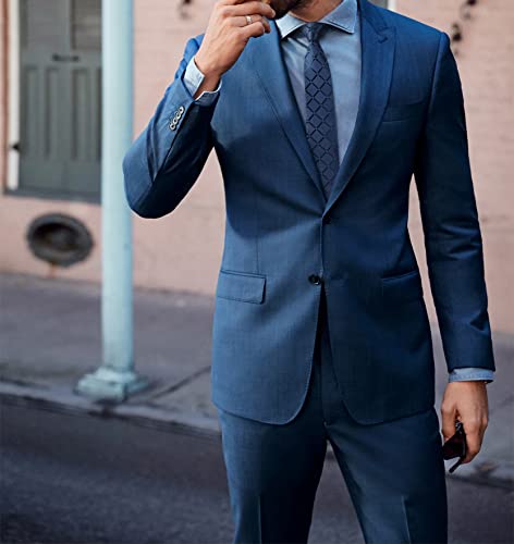 Enlision Mens Slim Tie Checked Silk Ties for Men Classic Navy Blue Neckties for Formal Wedding Business 6cm