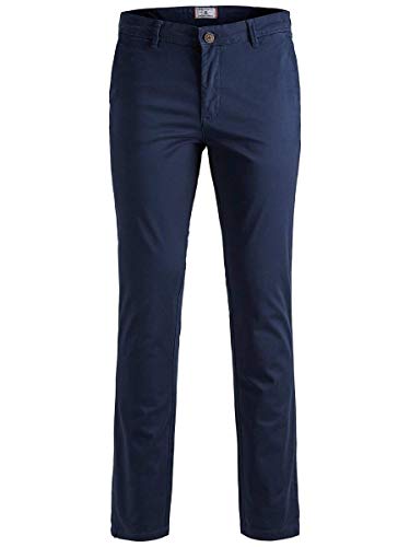JACK & JONES Men's Chino Pants | Stretch Trousers Tapered Cut | Slim Fit Look JPSTMARCO JJBOWIE, Colours:Navy, Pant Size:33W / 32L, Z - Länge L30/32/34/36/38:L32
