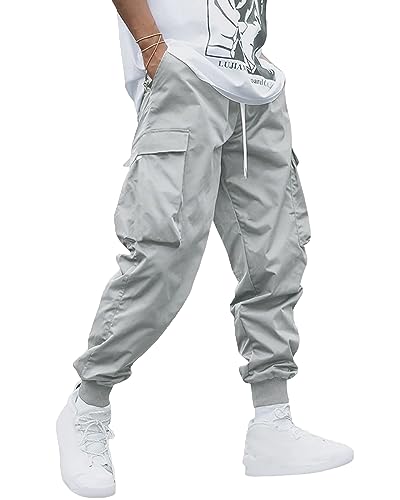 YAOHUOLE Mens Cargo Trousers Trousers for Men UK Stretch Cargo Trousers Mens Cotton Trousers Mens Grey M