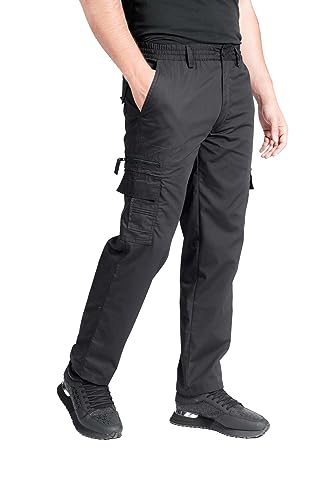 LABEL APPAREL Mens Cargo Trousers M-6XL Lightweight Elasticated Combat Pocket Work Pants (as8, Alpha, 4X_l, Regular, Regular, Black)