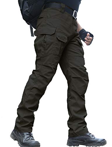 zuoxiangru Men's Water Resistant Trousers Relaxed Fit Tactical Combat Army Cargo Work Pants with Multi Pocket (#56 Black, Tag L)