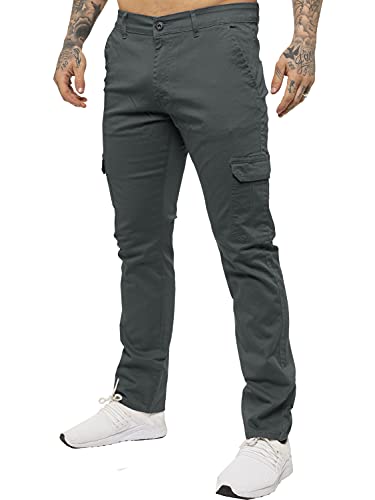 Ze ENZO Jeans Mens Cargo Combat Trousers Chinos Slim Fit Cotton Stretch Work Pants Grey 34R