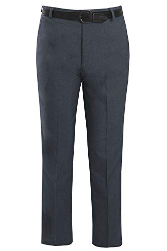 shelikes Mens Formal Trousers Casual Business Office Work Belted Smart Straight Leg Everpress Pants Grey [42W/31L]