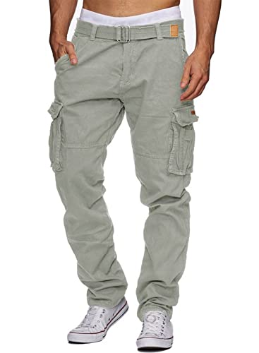 AlvaQ Work Cargo Trousers Mens Cotton Casual Work Pants for Men Outdoor Pants Camping Hiking Trousers Loose Fit Multi Pockets, B-Gray，36