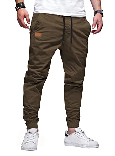 Jolicloth Mens Cargo Trousers Jogging Bottoms Casual Slim Fit Gym Joggers Sweatpants Chino Brown Large